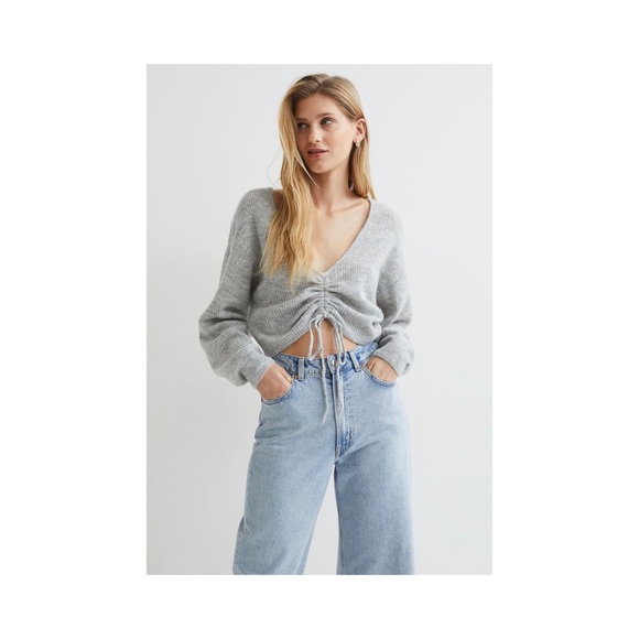 H&M Drawstring Sweater, Light Gray Melange - Picture 1 of 6